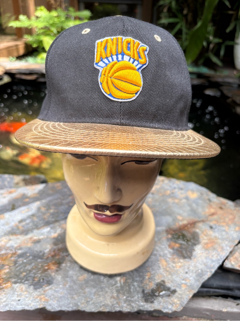 Kids Knicks Snapback Hat in Black and Brown Faux-Leather